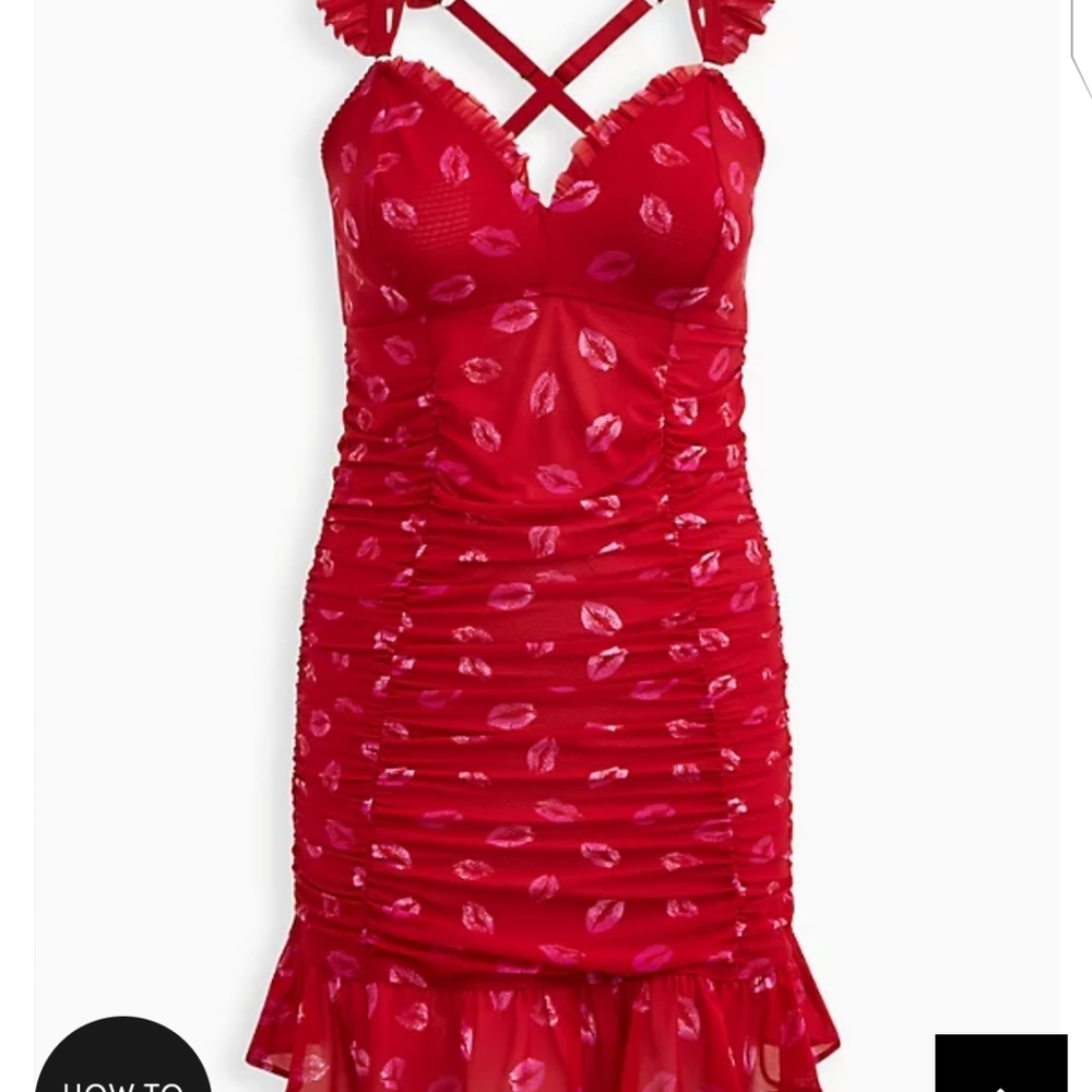 🆕💋1X LIPS RUFFLE MESH CHEMISE - RED💋 - Picture 4 of 6